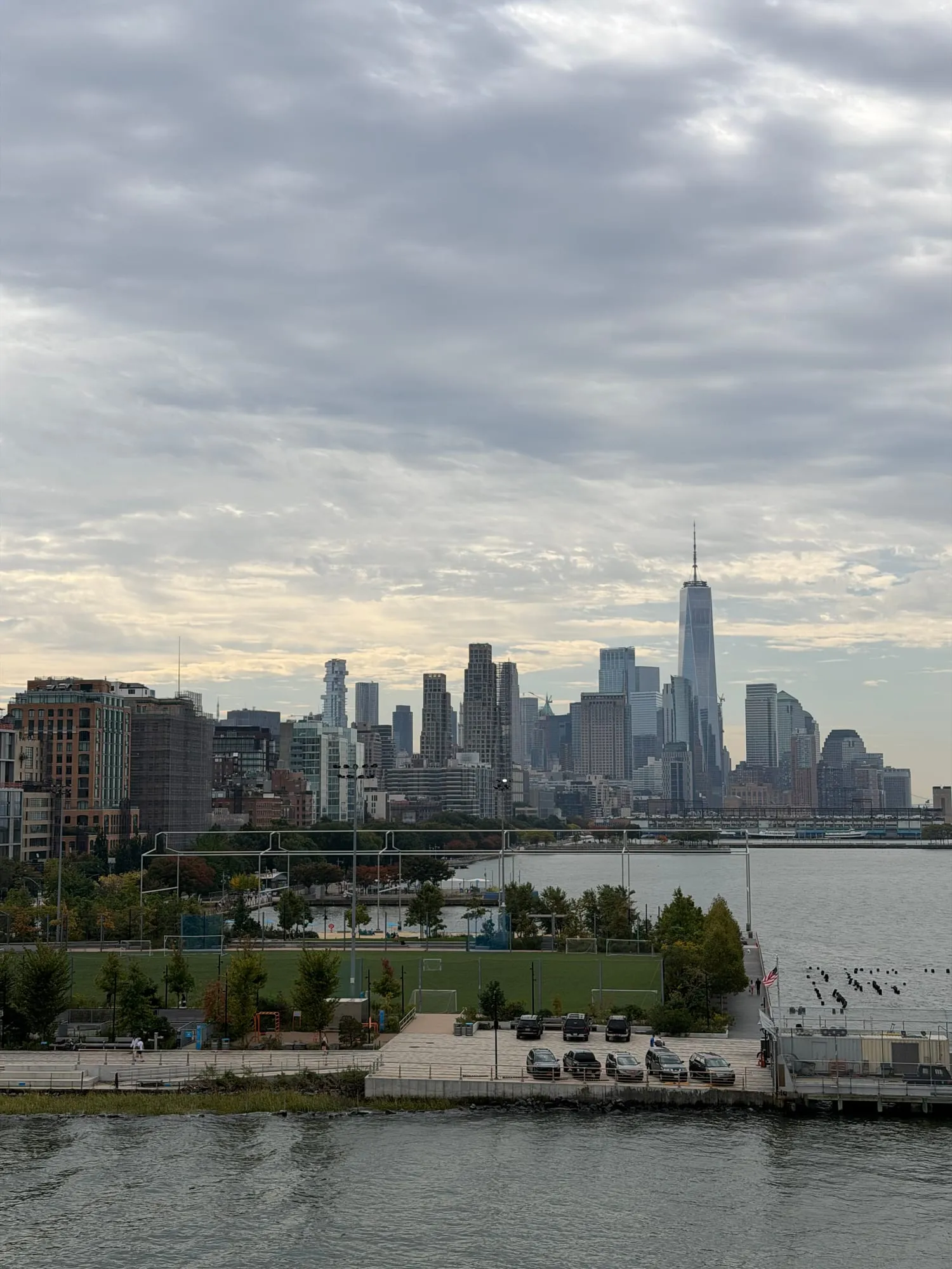 The Lower Manhattan skyline across the Hudson River, seen from Little Island